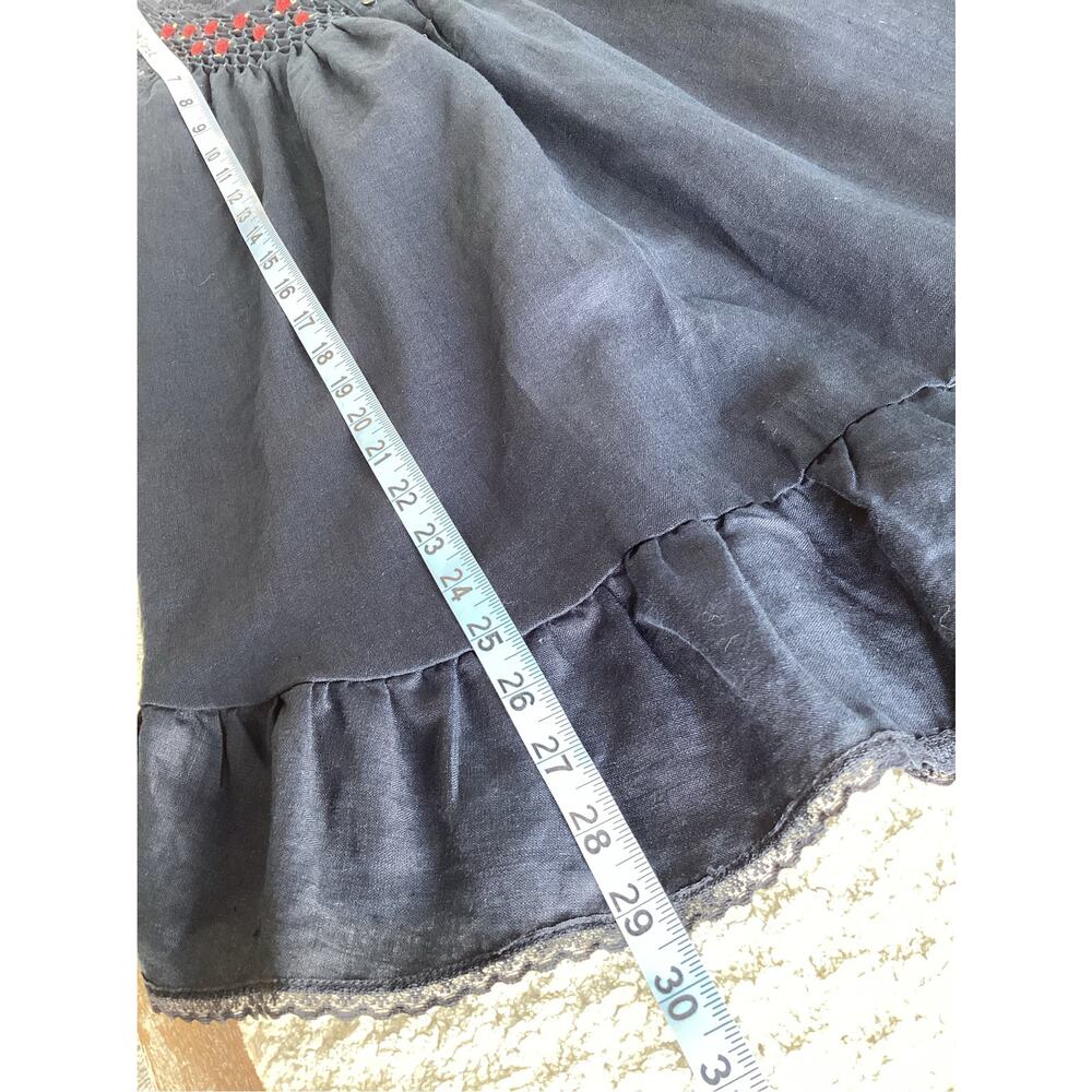 Aritzia Sunday Best Karina Linen Smocked Babydoll Dress XS navy blue lace rose - Picture 12 of 14